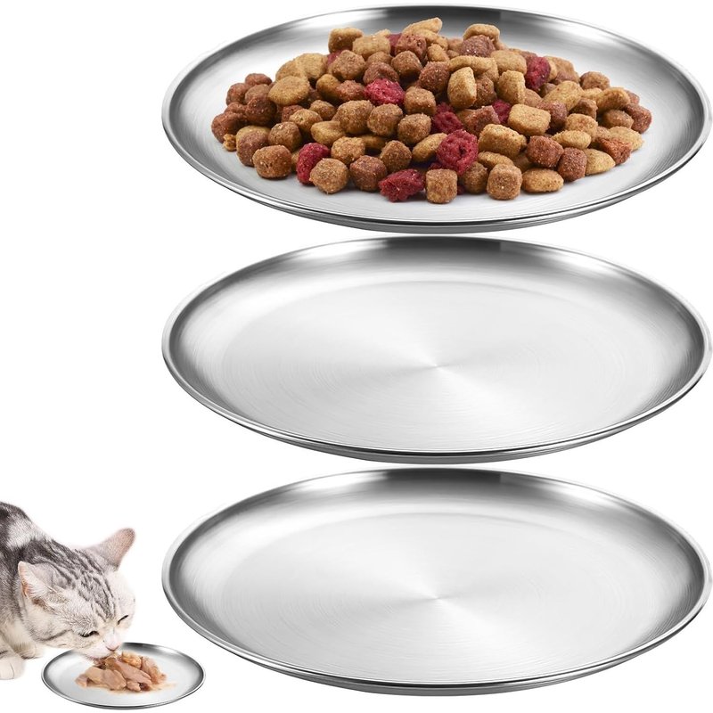 Subzonal-3 Gamelles Plates En Acier Inoxydable Pour Chat, 14 Cm Ecuelle Chat Avec De Larges Moustaches Facile À Nettoyer