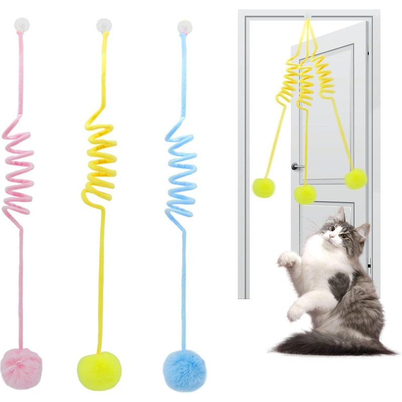 Subzonal-Lot De 3 Balles De Jouet Pour Chat En Peluche,Balle Interactive Chat Suspendue Pour Chat,Jouet Pour Chat Avec Clochette,Balles De Jouet Pour Exercice De Chat En Intérieur (Rose,Jaune,Bleu)