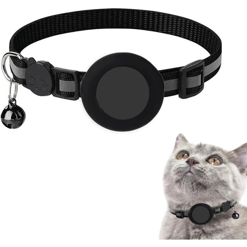 Subzonal-2 Pack Collier Chat Airtag, Collier Gps Chat, Avec Cloche, Réfléchissant Gps Chat Avec Anti Étranglement,Réglable,Gps Airtag Non Inclus, Noir