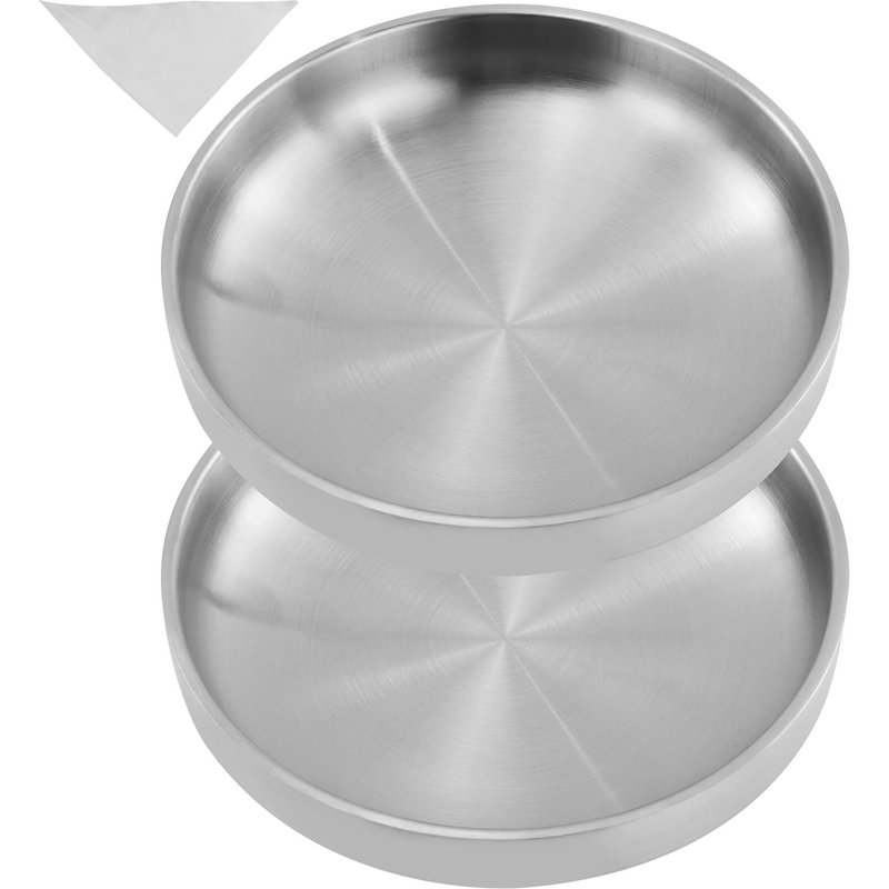 Subzonal-Lot De 2 Gamelles Plates Pour Chat En Acier Inoxydable 304 - Anti-Chute - Facile À Nettoyer - Avec Bavoir Pour Animaux De Compagnie