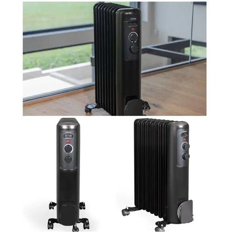 Radiateur à bain d'huile Noir 2000W 9 colonnes 3 réglages de chaleur Thermostat réglable¿ Blanc 3 réglages de chaleur