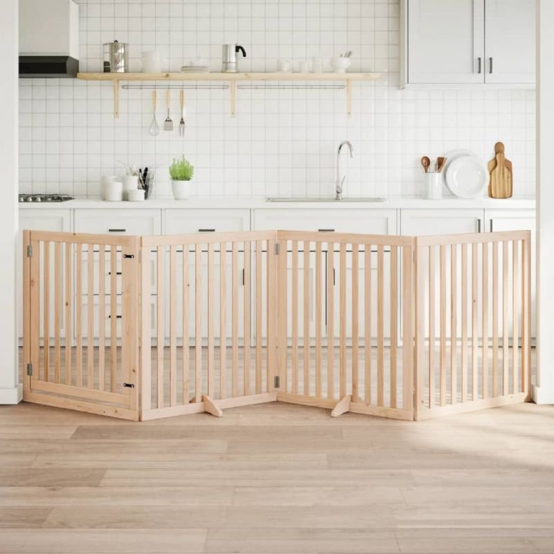 Vidaxl Barrière Pour Chiens Avec Porte 4 Panneaux Bois De Peuplier