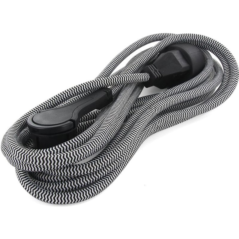 Prolongateur textile Schuko fiche plate 3m - noir/blanc - Chacon