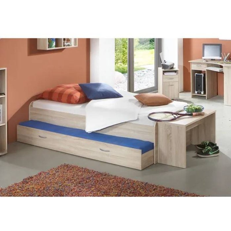 Lit gigogne pour un double couchage - DĂ©cor chĂȘne - L94,6 x H50,5 x P203 cm - FabriquĂ© en Allemagne