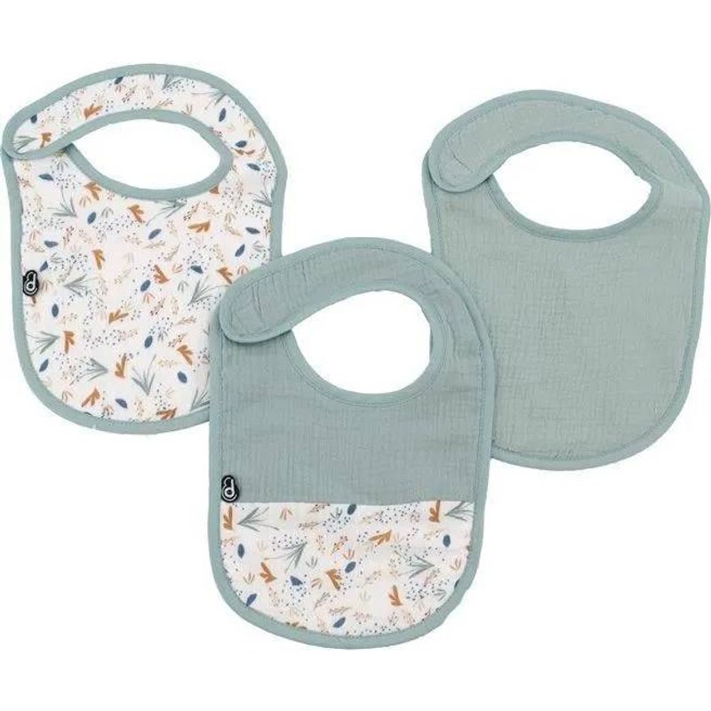 Lot X3 Bavoirs - Domiva - 0-6 Mois - Gaze De Coton - Celadon