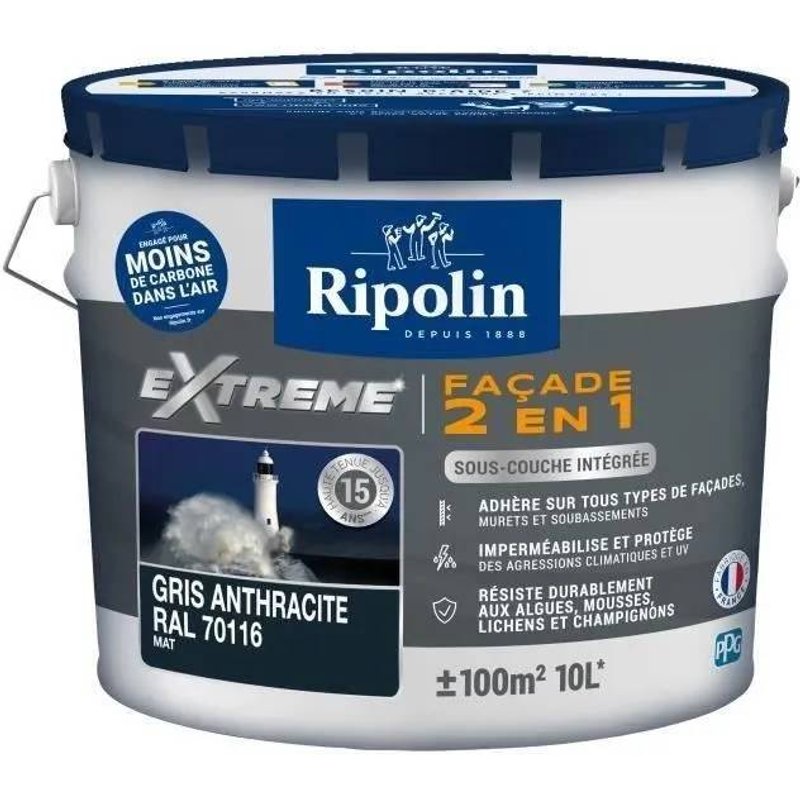 RIPOLIN Peinture Mat Façade 2 en 1, Avec Sous- Anthracite