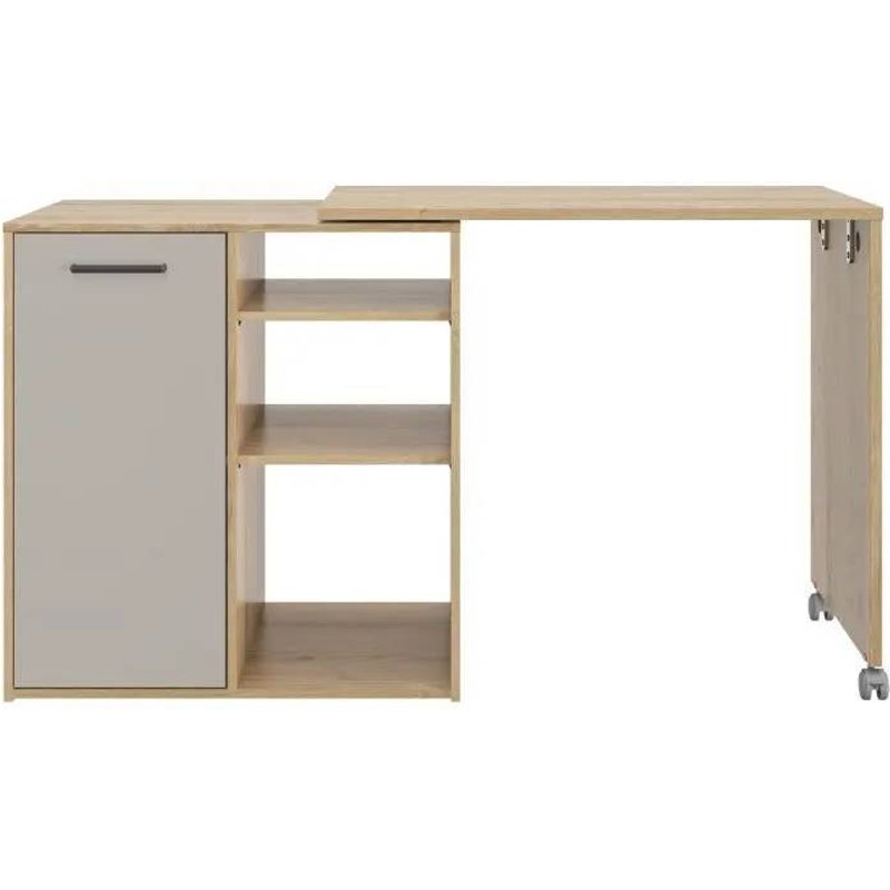 Alpaga - Ilot Pivotant - 1 Porte - 156 X 60 X 88 Cm - Chêne Silva / Grège - Gami