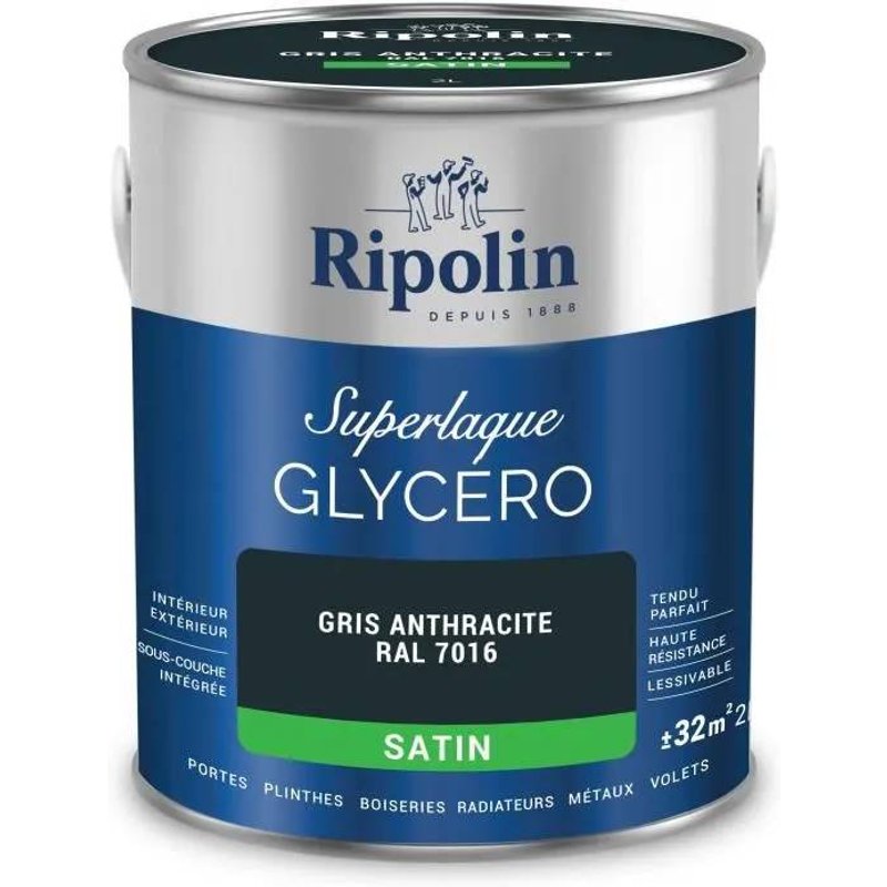 Laque glycéro gris anthracite RAL 7016 satin - RIPOLIN - 2 L
