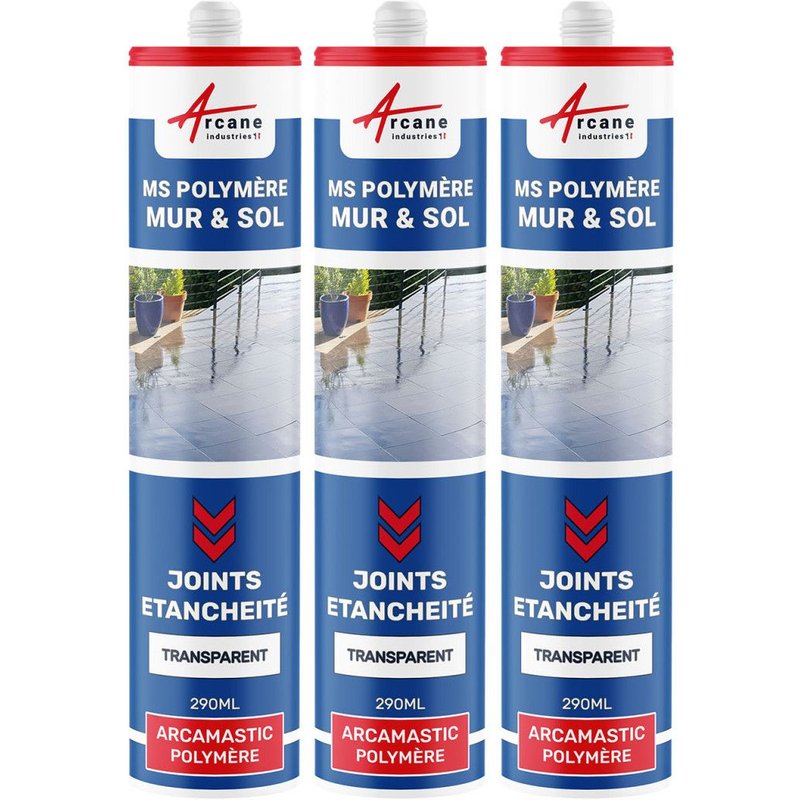Colle ms, polymère, mastic d'étanchéité Transparent 290 ml x 3 - ARCANE INDUSTRIES