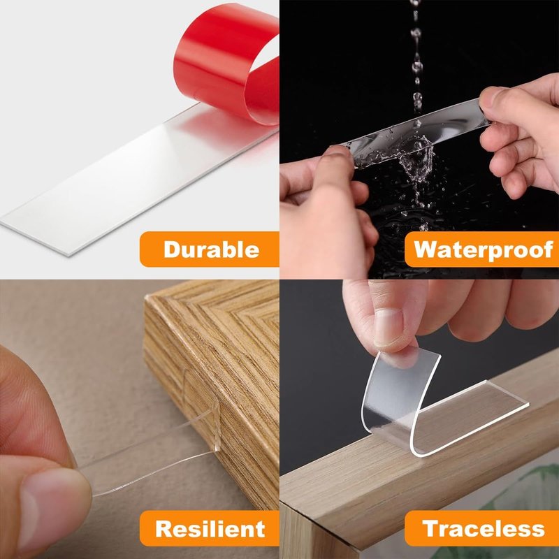 Ruban Adhesif Double Face Extra Fort,2 Rouleaux de Adhésif Double Face Transparent Multifonctionnel étanche Longueur 5m,Largeur 20mm Double Sided Tape pour Murs,Plastique,Métal