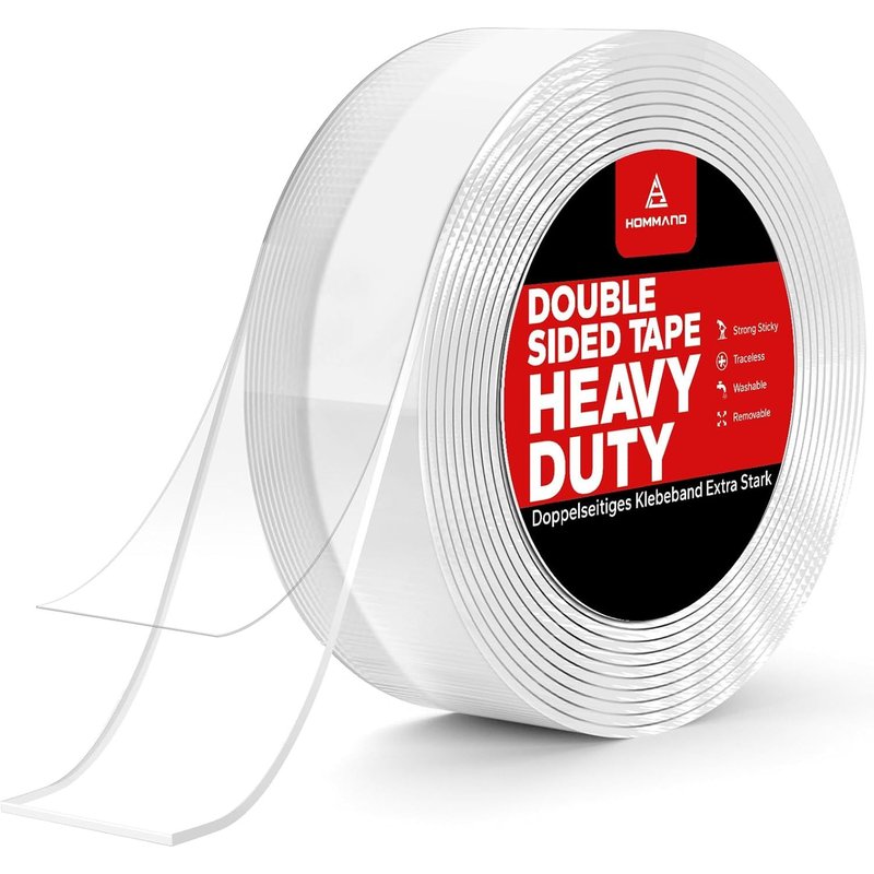 Ruban Adhésif Double Face Extra Fort,Ruban Adhésif Double Face en Acrylique Imperméable et Transparent,Ruban Adhésif Amovible pour Murs/Moquettes/Tapis de (3M x 2CM x 1MM)