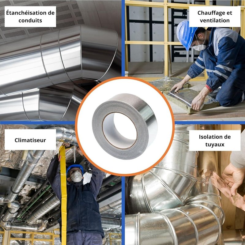 Ruban adhésif en aluminium-48 mm x 10 m-autocollant-imperméable et résistant à la chaleur-pour étanchéifier,réparer,isoler,ventialtion-1 Rouleau