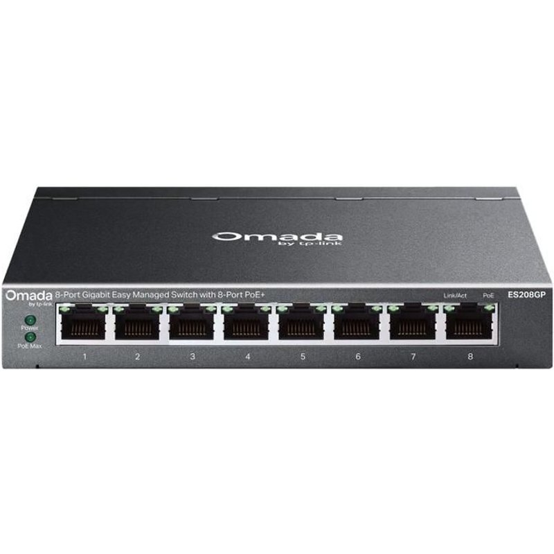 TP-Link Omada ES208GP V1 - Commutateur - Géré - 8 x 10/100/1000 (PoE+) - de bureau, fixation murale - PoE+ (64 W)