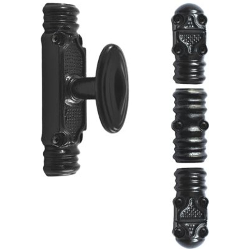 Crémone rustique fonctionnelle ROLLINGER + sachet d'accessoires pour tringle 16x8 - Noir - CRF168BT6EN