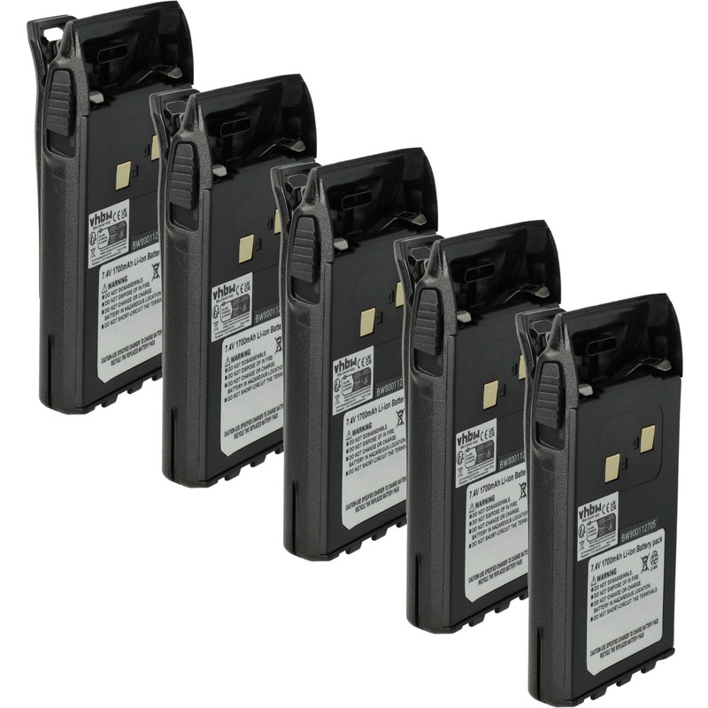 vhbw 5x Batterie compatible avec Maas AHT-2-UV, AHT-6 radio talkie-walkie (1700mAh, 7,4V, Li-ion) - avec clip de ceinture