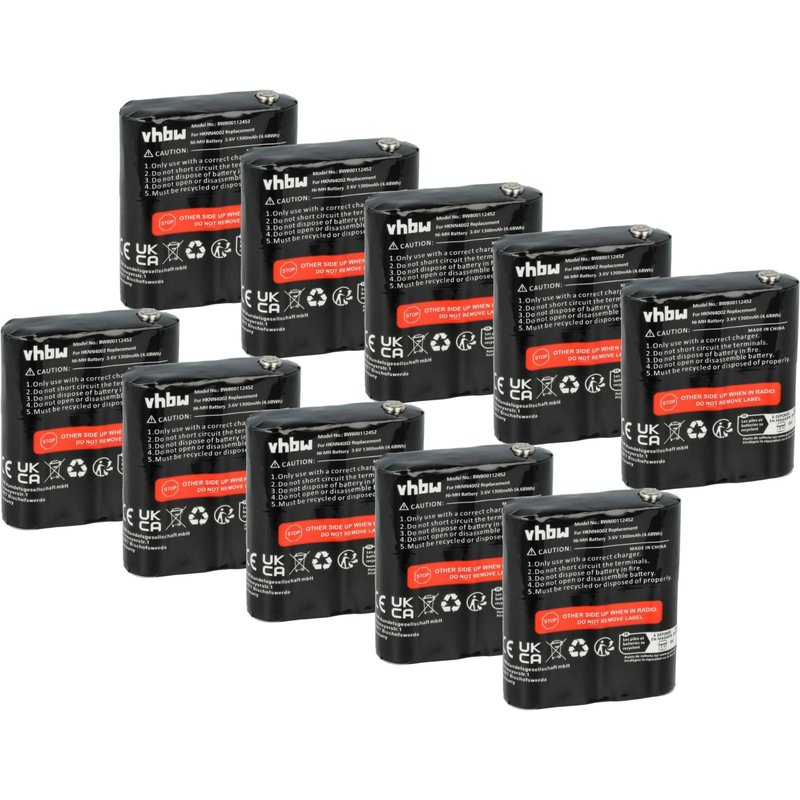vhbw 10x Batterie compatible avec Motorola Talkabout T5410, T5200, T5420, T5400, T5412, T5320, T5300 radio talkie-walkie (1300mAh, 3,6V, NiMH)