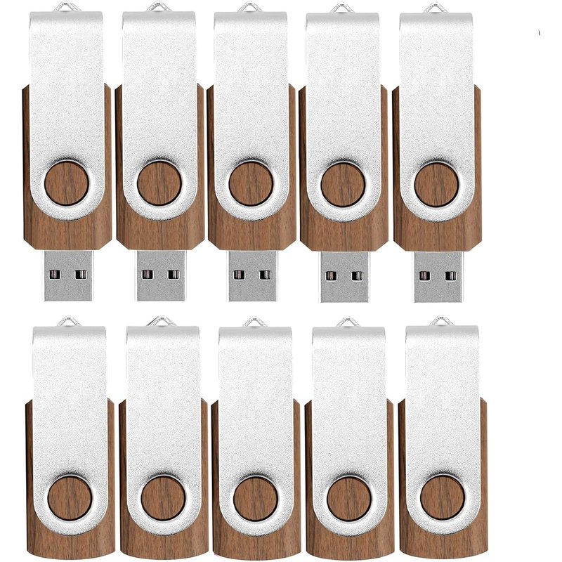 USB 2.0 Flash Drive 1GB Wood Flash Drive 10pcs USB 2.0 Flash Drive Memory Stick Swivel Metal Clip USB Flash Drive Fast Speed Walnut Wood