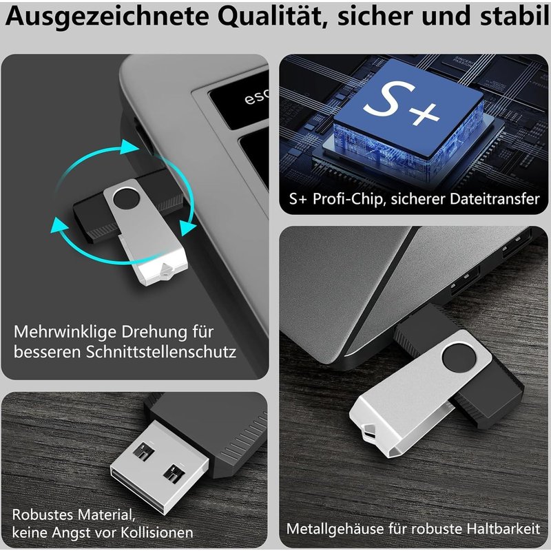 Lot de 10 clés USB 4 Go-Clé USB 2.0 haute vitesse-Rotation noire.