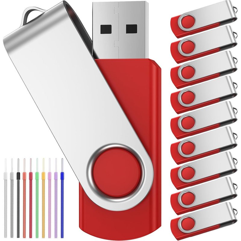 USB 2.0 Flash Drive 8 GB Pack of 10 Swivel Memory Stick USB Stick 8GB Flash Drive College Red PenDrive with Strings