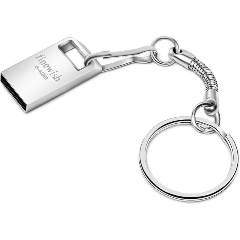 USB 2.0 64GB Metal 64GB USB Flash Drive 64GB Portable 64GB USB Key with Keychain for Laptop/PC/Car etc (Silver)