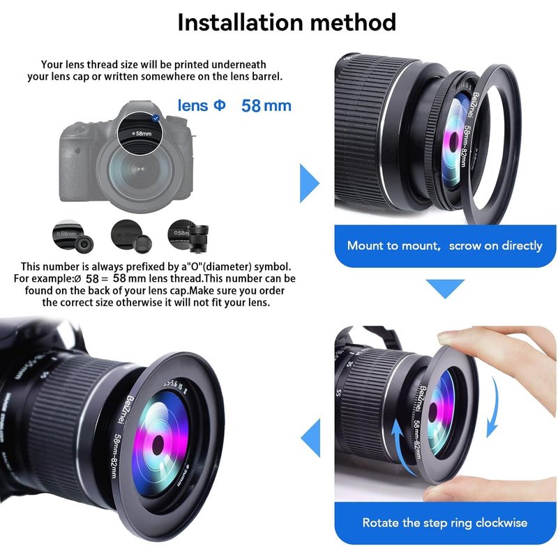 58 mm to 82 mm adapter filter compatible with all 82 mm UV,ND, CPL lenses, filter, 58 mm lens to 82 mm camera filter (58-82 mm)