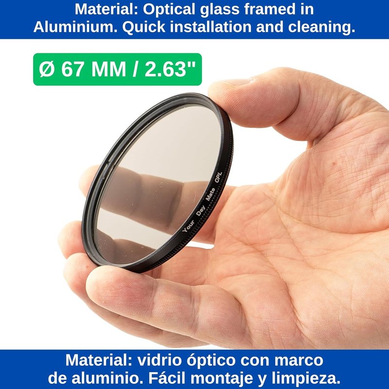 CPL Polarising Filter, Ø 67 mm, Minimized Disruptive Light Reflection, Optimized Optical Clarity and Color Fidelity, Circular Polarizer Aluminium Frame, Camera Lens Protection