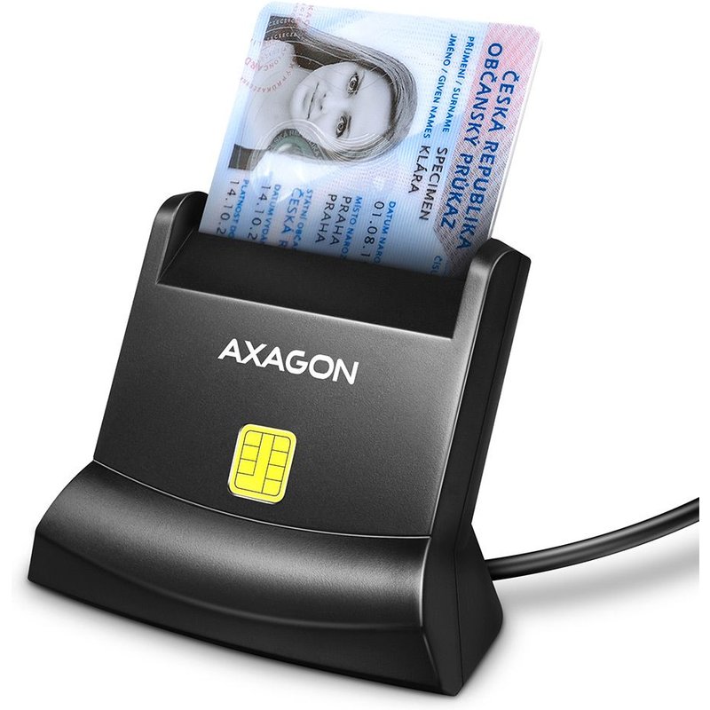 Axagon Universal desktop USB contact Smart/ID card reader with long USB-A cable. Suitable for the eObanka application. lecteur de cartes à puce Intérieure USB 2.0 Noir