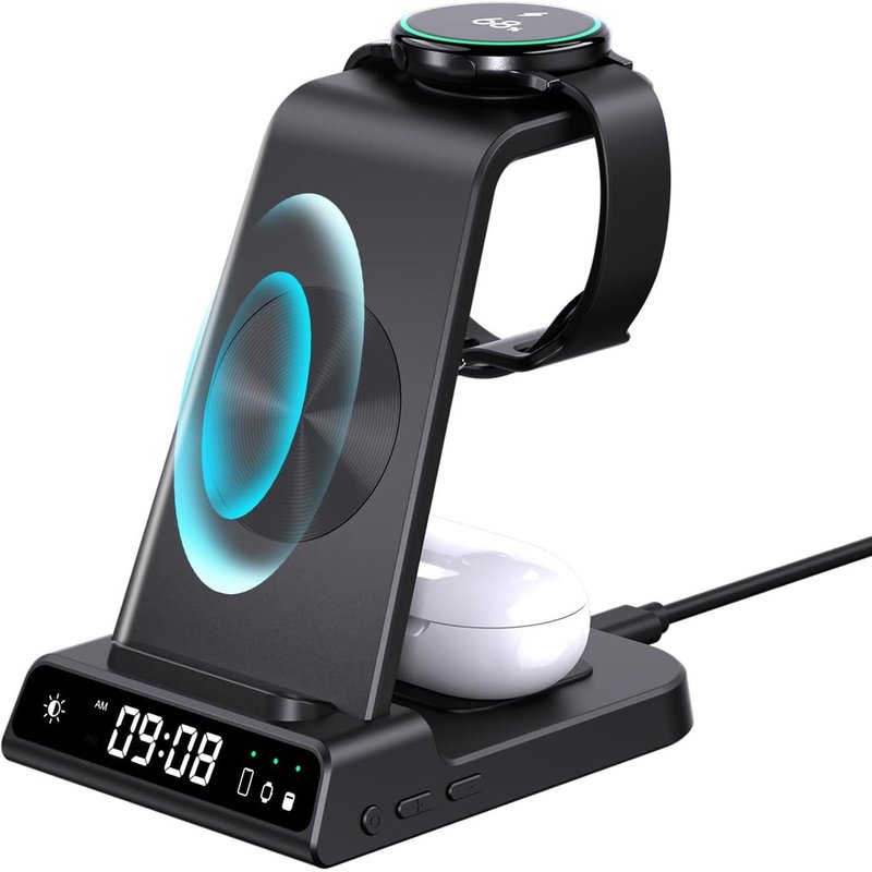 Chargeur Induction Fil Pour Samsung Galaxy S24 Ultra,Chargeur Sans Fil Avec Horloge Numérique Pour Samsung Galaxy Watch 7/6,Wireless Charger Pour Galaxy S23 Ultra,Z Flip 6,Active 2,Buds