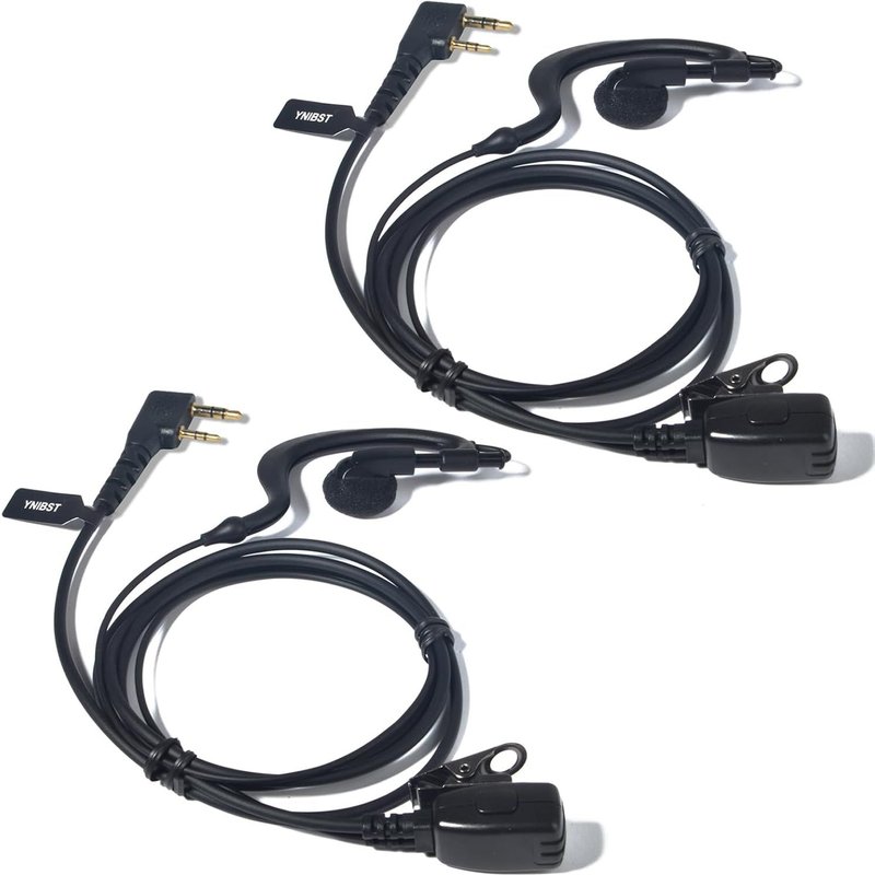 Walkie Talkie Earpiece,G-Shape Headset with PTT Microphone,2 Pin Connector Compatible with Kenwood UV-5R,UV-82,BF-888S Two Way Radios (Pack of 2)