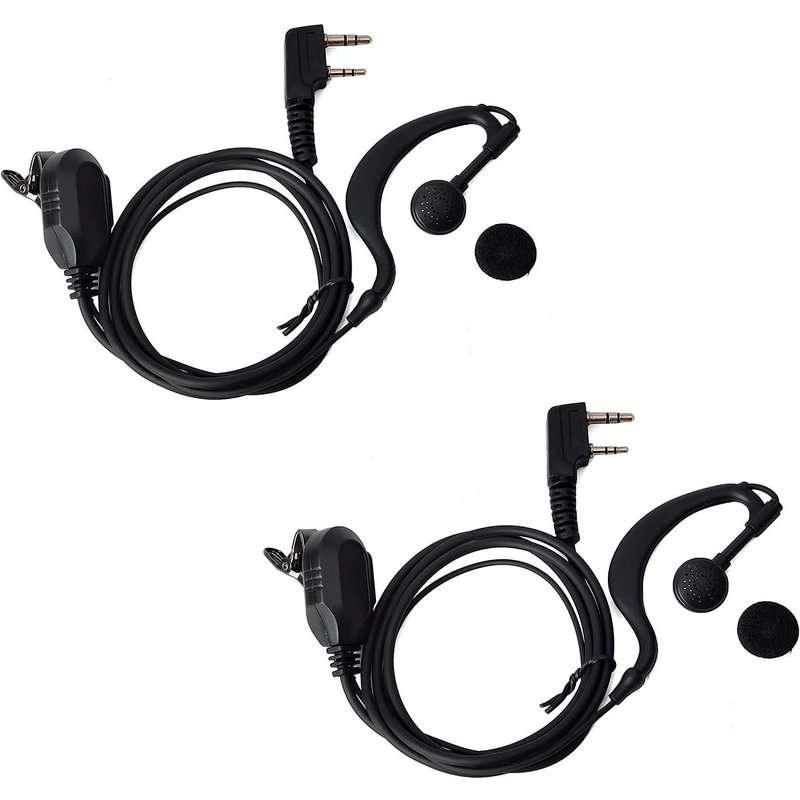 2 Pack G-Shape Walkie Talkie Safety Earbud with Push-to-Talk Microphone for Kenwood UV-5R UV-82 Midland Wouxun 2 Way