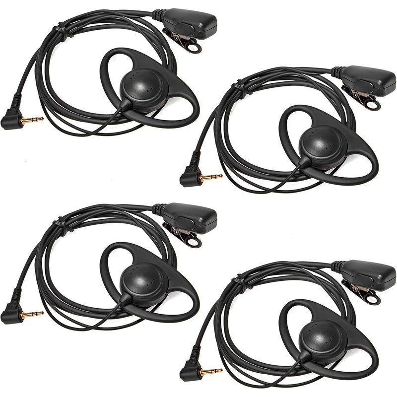 Walkie Talkie Earpiece 1 Pin 2.5mm Compatible with Motorola TLKR T92 H2O T60 T80 T82 Extreme D Shape Headset with Mic (4pcs)