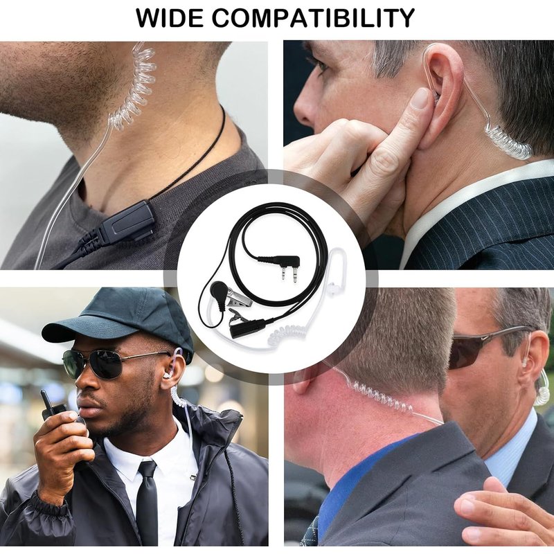 Walkie Talkie Earpiece 2 Pin Headset Earphone,Hidden Acoustic Tube Surveillance Earpiece Compatible with Kenwood UV5R 888S RT24 RT27 HESENATE HT999
