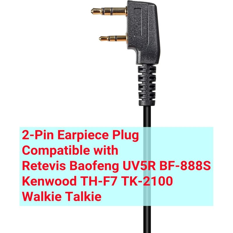 Covert 2 Pack PTT Acoustic Tube Earbuds with Safety Mic Compatible with Kenwood BF-888S UV-5R Kenwood 2 Pin Walkie Talkie