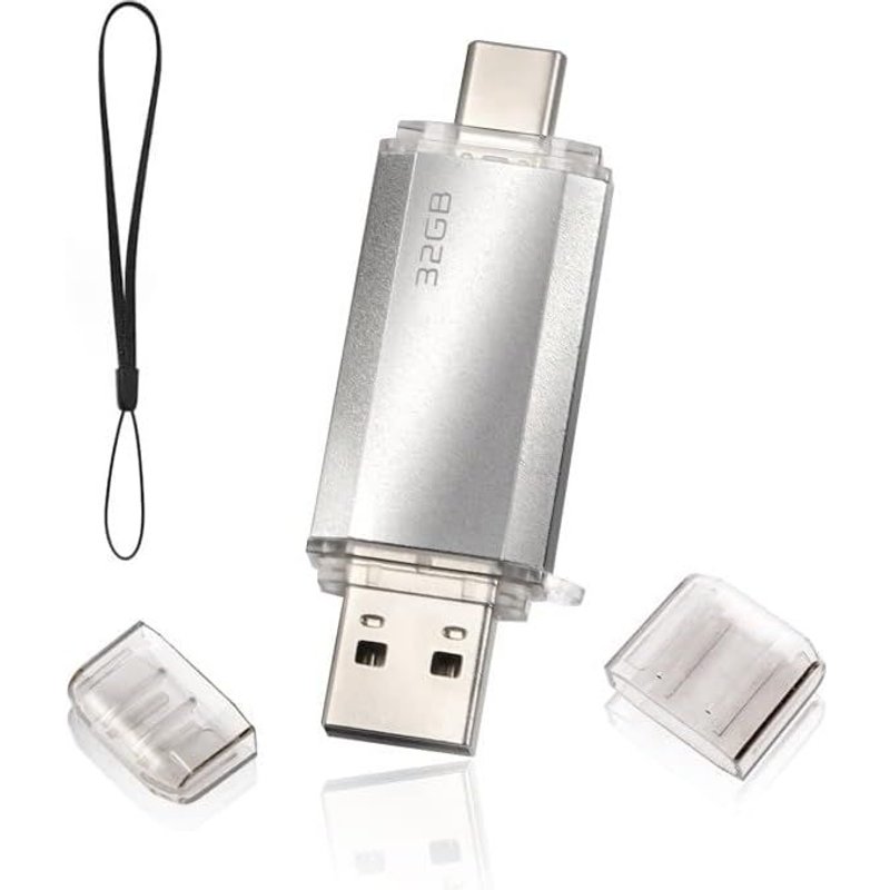 Clé USB 32Go 2.0 2 en 1 Rapide, OTG Clé USB C 32Go 2 en 1 Type C USB 2.0 en Métal, Pen Drive 32GB Flash Drive 32GB pour PC/Smartphones/MacBook Pro(Argent)