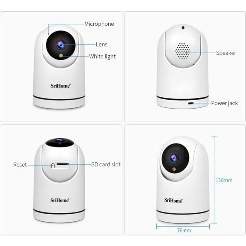 SH042 SriHome Wireless Internal WiFi Camera 2MP Two-Way Audio,Infrared Night Mode and Colors