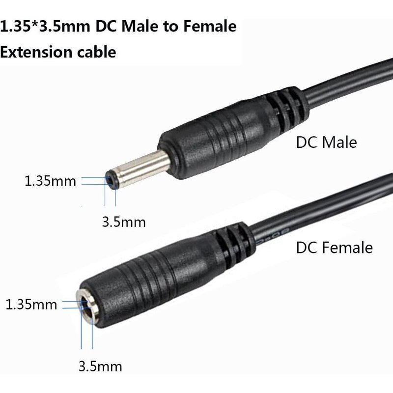 2 Pieces 1 Metre Extension Cord DC Power Cord 1.35mm x 3.5mm Male to Female DC Plug Extension Cord,Suitable for Cameras,AC Adapter,Wireless IP Camera,and More-Black