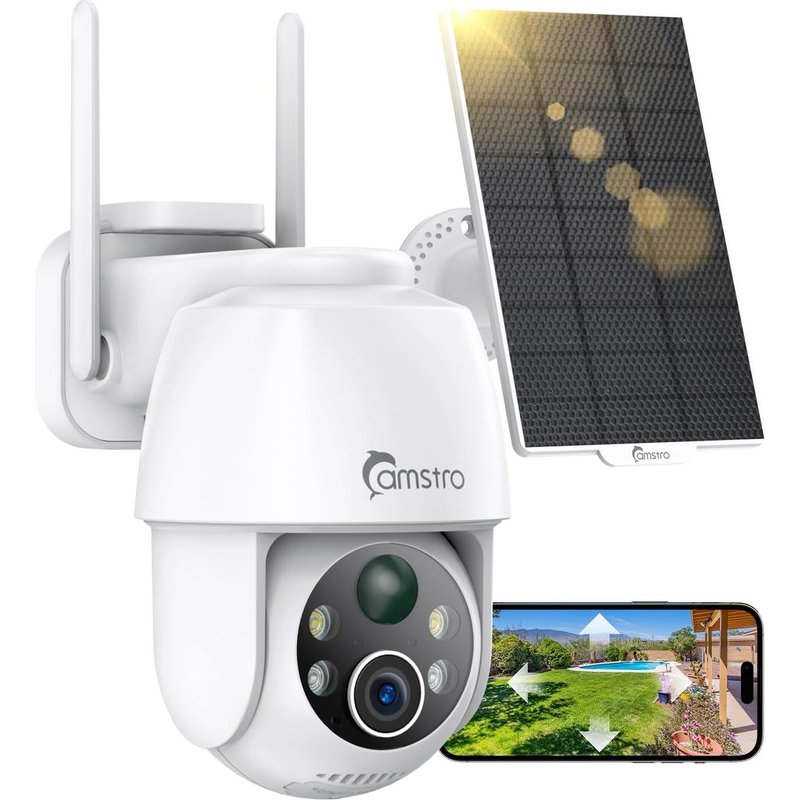 2K Wireless Outdoor WiFi Surveillance Camera,2.4GHz PTZ 360° Outdoor Solar Camera with PIR Motion Detector,Colour Night Vision,2.4GHz Wi-Fi,Two-Way Audio