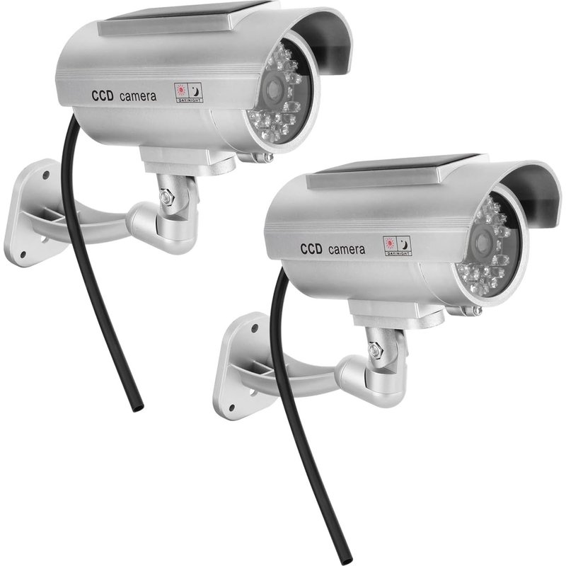 2 Pack Dummy House Alarm Solar Powered Outdoor Dummy Alarm with Realistic Red Flashing Light Sensor and Warning Sticker