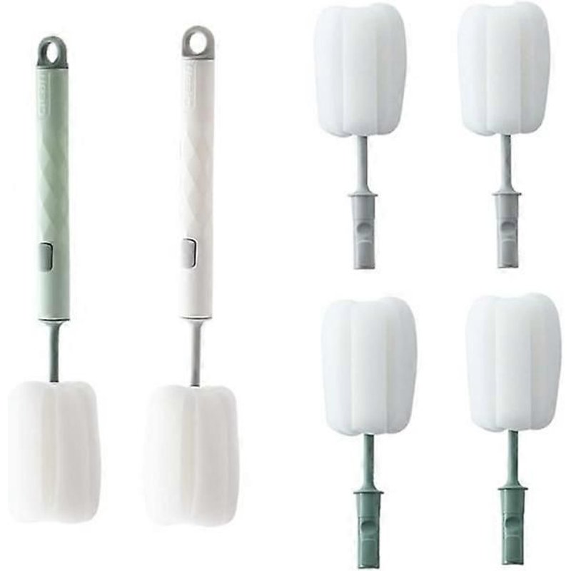 Lot de 6 brosses de nettoyage pour bouteilles avec éponge et manche, éponge de nettoyage pour bouteilles, ensemble de brosses en mousse, brosse de nettoyage pour verres
