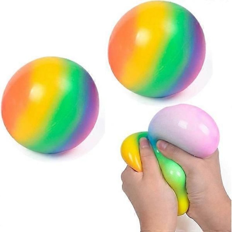 Lot de 2 balles anti-stress arc-en-ciel - Balles sensorielles anti-stress, non toxiques