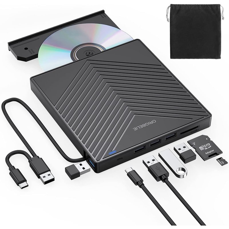 Lecteur CD Externe USB 3.0 et Type-C Portable CD/DVD +/-RW Graveur DVD Externe, Ultra Mince Lecteur DVD Externe pour PC Laptop Desktop iMac MacBook Pro/Air Windows 11/10/8/7/XP Linux Mac OS