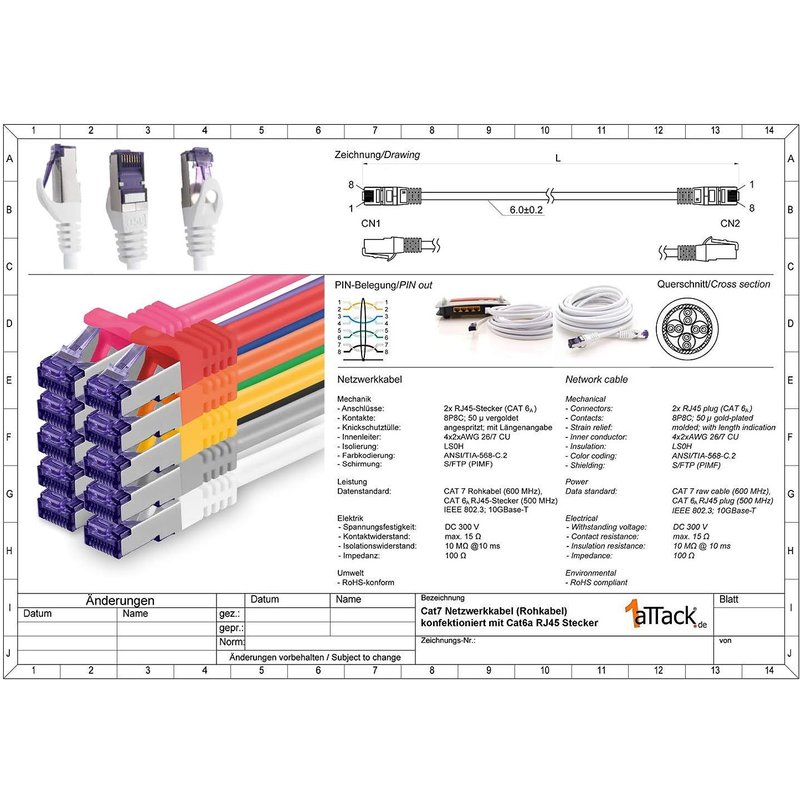 CAT7 CAT 7 10 Gigabit Network Cable 1 x 1 m RJ45 Ethernet LAN DSL Router Modem-White