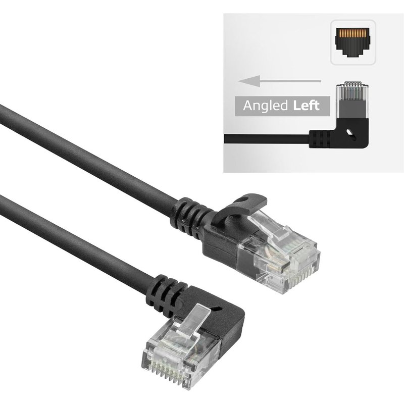 Câble réseau CAT6A coudé à 90° vers la gauche,U/UTP LSZH-Câble LAN fin de 3,6 mm-Câble Ethernet flexible avec fiche RJ45-Pour une utilisation dans les centres de données,0,25 m-Vers la