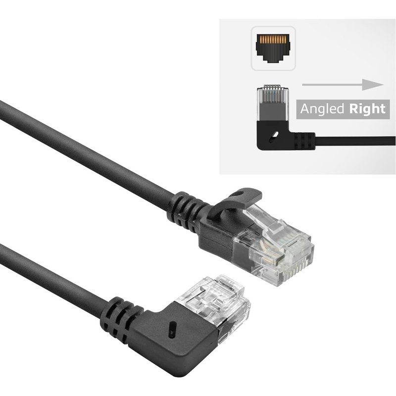 Câble réseau CAT6A coudé à 90° vers la droite,U/UTP LSZH-Câble LAN fin 3,6 mm-Câble Ethernet flexible avec fiche RJ45-Pour une utilisation dans les centres de données,3 m,vers la droite