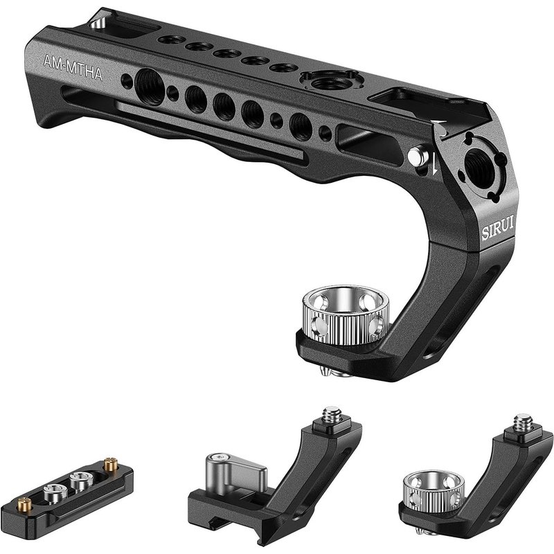 AM-MTHA 2 in 1 Top Handle with Positioning Bracket for Arri or NATO,All Aluminium Camera Cage Handle with Cold Claw and Safety Pin,Multiple Threaded Holes,AM-MTHA