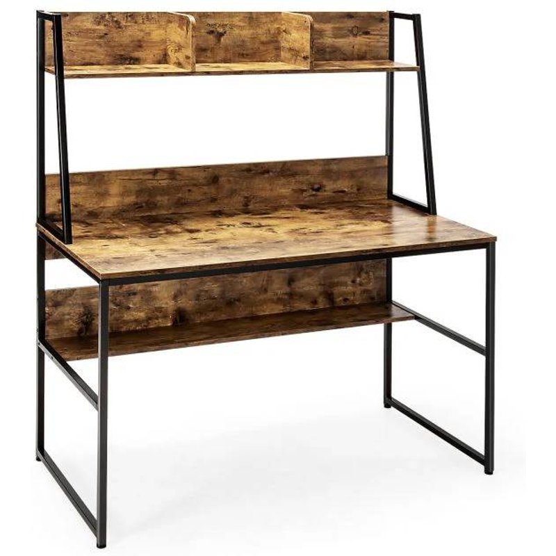 Bureau Avec Niche Et Bibliothèque Table D'étude De 120 Cm Table De Travail Pour Ordinateur Portable Peu Encombrant Marron Rustique Helloshop26 20_0007969