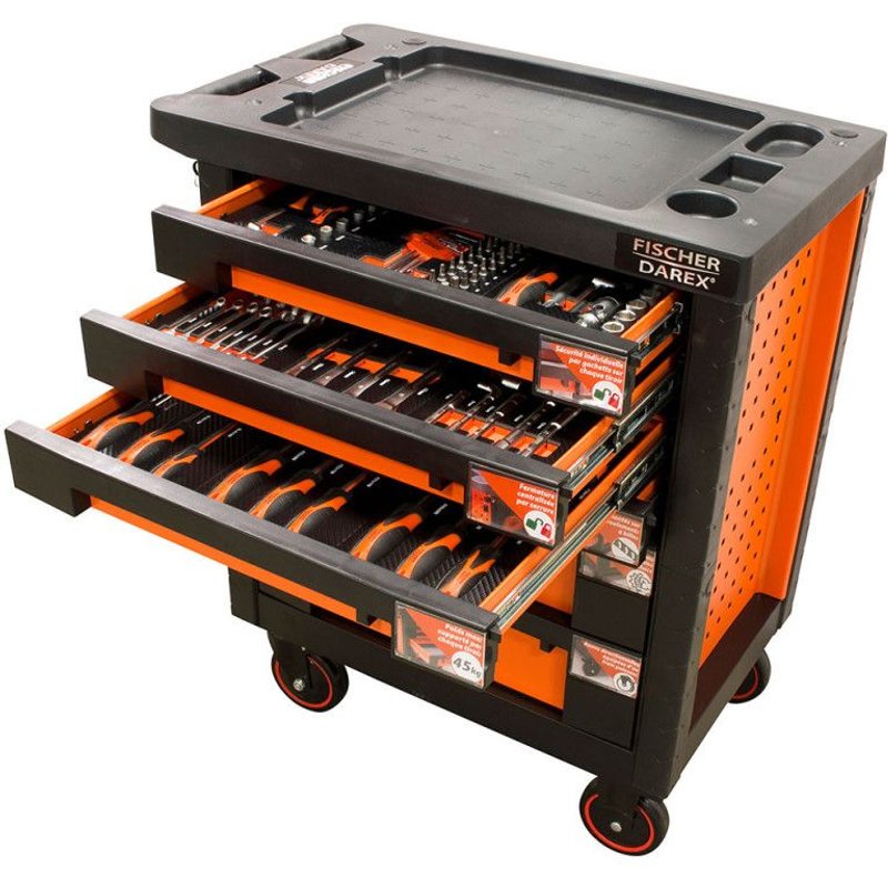 Servante d'atelier équipée clés + douilles + tournevis 130 outils