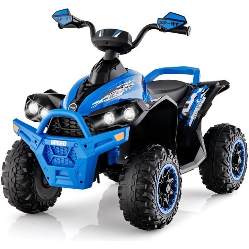 Costway Quad Electrique Pour Enfants 12v7ah, Led, Musique, Pédale, Klaxon, 3-4 Km/H, Pour Enfants De 3 À 8 Ans, Bleu