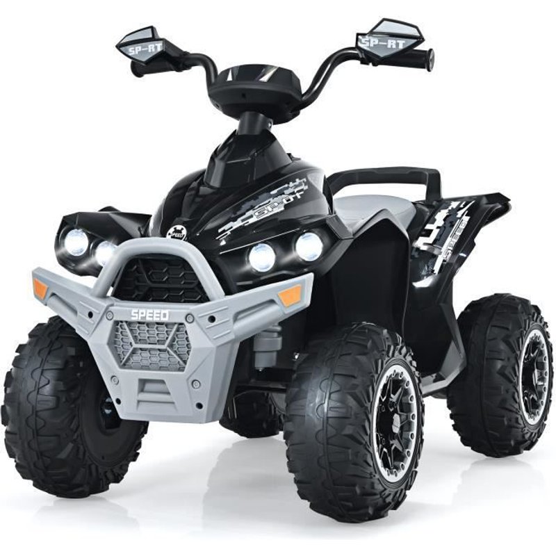 Costway Quad Electrique Pour Enfants 12v7ah, Led, Musique, Pédale, Klaxon, 3-4 Km/H, Pour Enfants De 3 À 8 Ans, Noir
