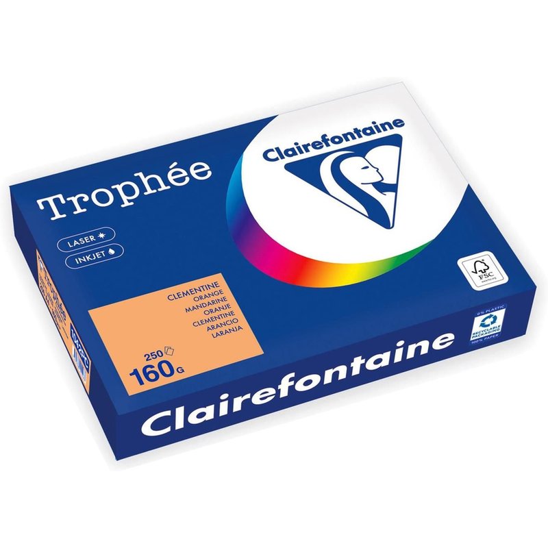 Clairefontaine Trophée - 209 microns - orange - A4 (210 x 297 mm) - 160 g/m² - 250 feuille(s) zéro plastique - papier teinté